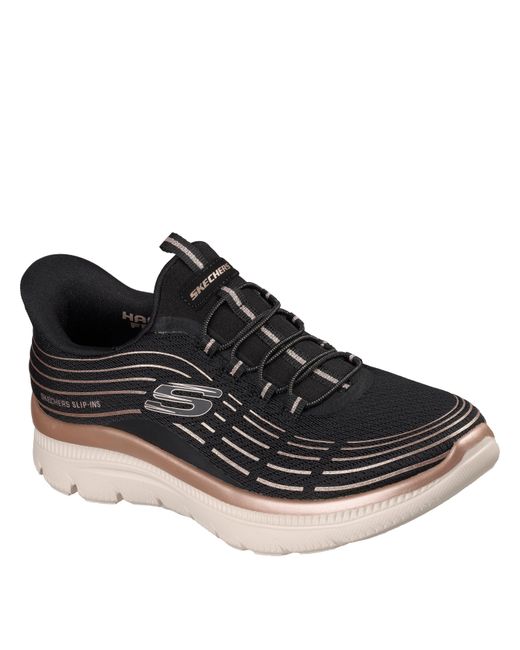 Skechers Blue Mesh Bungee Glitter Print Slip On Trainers