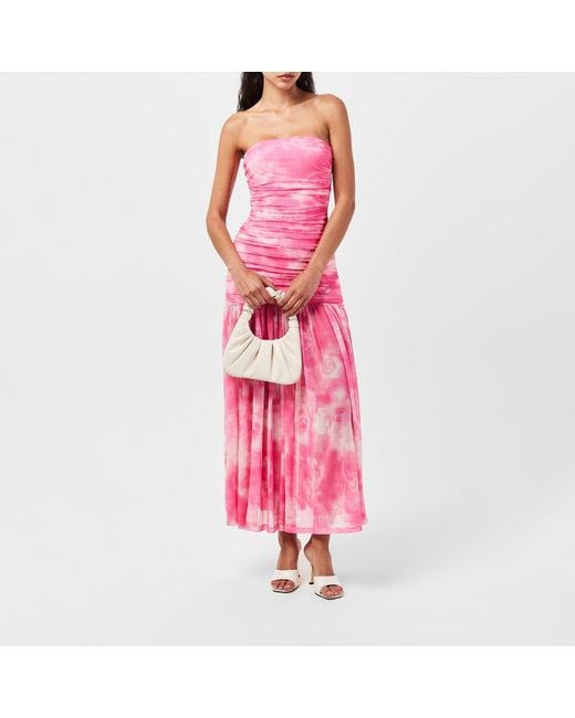 Bardot Pink Solana Strapless Tie Dye Ruched Maxi Dress