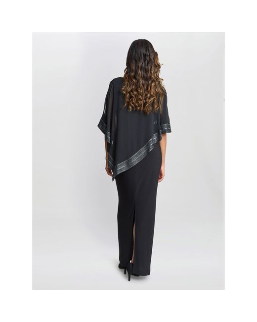 Gina Bacconi Black Amber Maxi Asymmetrical Cape Dress