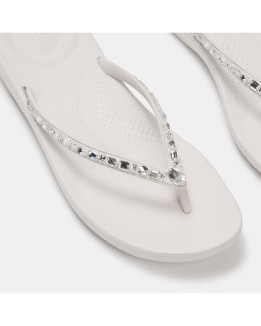 Fitflop White Iqushion Multi Crystal Flip Flops