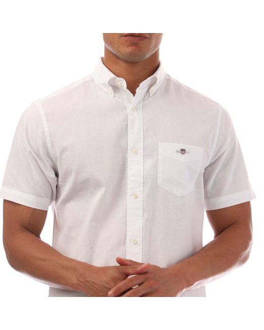 Gant White Regular Fit Cotton Linen Short Sleeve Shirt for men