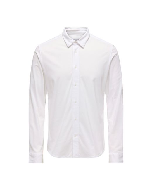 ONLY White Long-Sleeve Plain Shirt for men