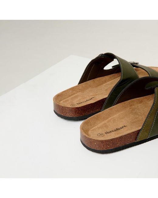 Threadbare Green Slip-On Two Buckle Strap Flat Sandals for men
