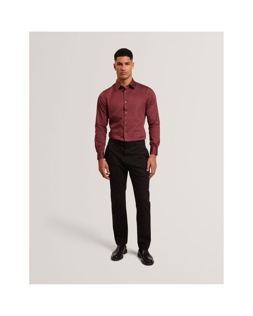 Ted Baker Red Long Sleeve Geometric Patterned Shirt for men