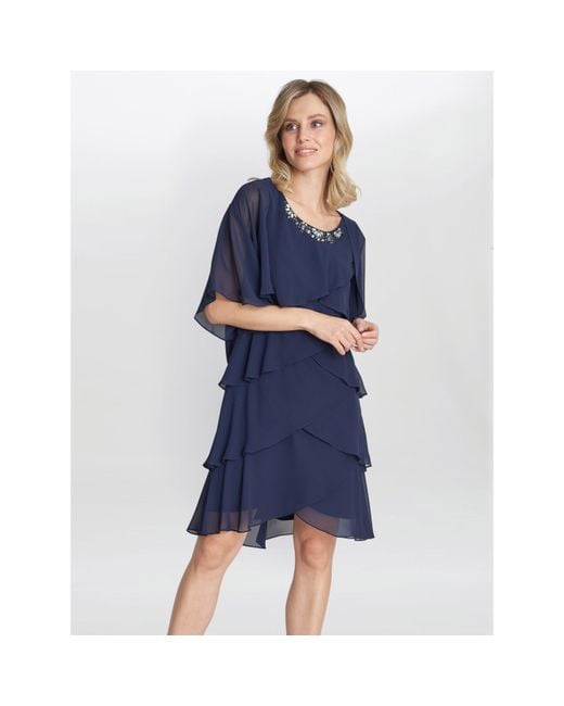 Gina Bacconi Blue Toni Chiffon Tier Jacket Dress