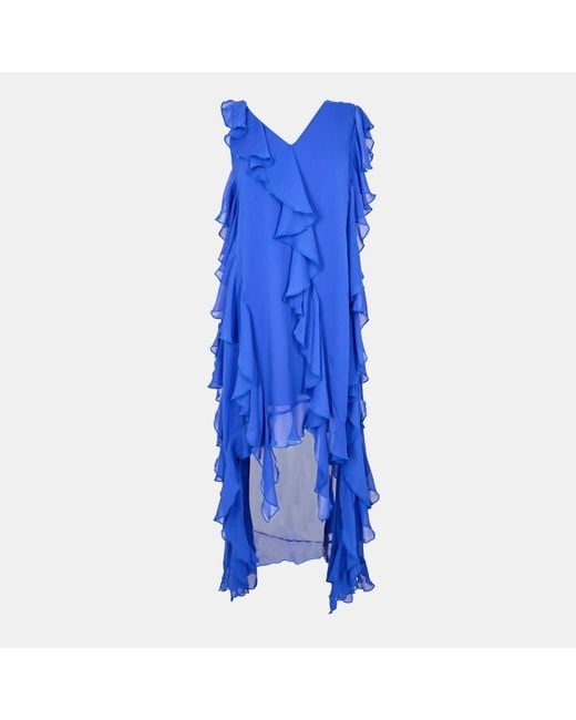 Biba Blue Ruffle Dip Slip Dress