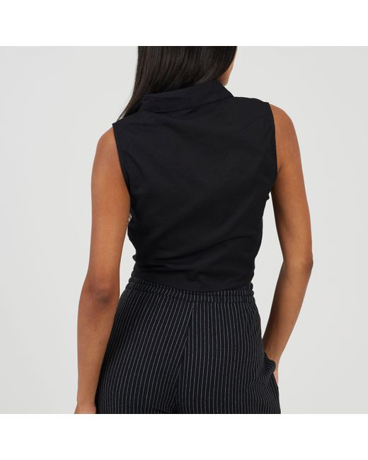 Brave Soul Black Sleeveless Collared Top With Tie Detail