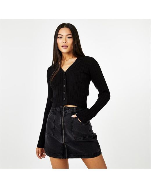 Jack Wills Black Ribbed Knitted Polo Cardigan