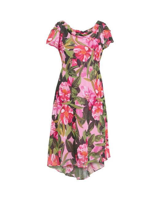 Gina Bacconi Red Ophelia Midi Printed Cowl Neck Dress