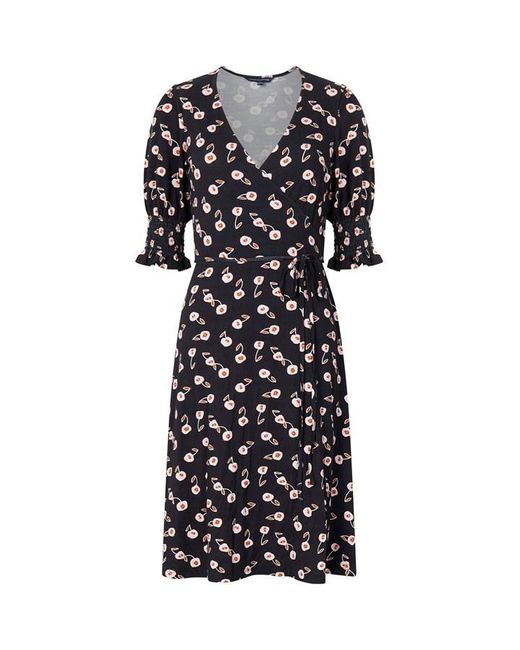 French Connection Black Meadow Jersey Wrap Mini Dress