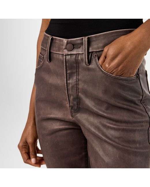 GOOD AMERICAN Brown Bootcut High-Rise Leather Trousers
