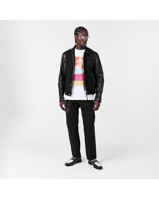 DSquared² Black Leather Slim Fit Jacket for men