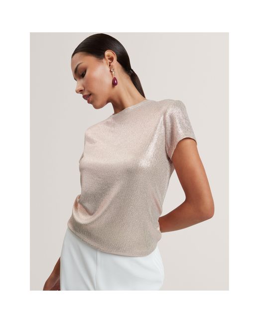 Ted Baker Pink Metallic Short Sleeve Slim Fit T-Shirt