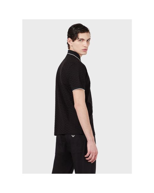 Emporio Armani Black All-Over Eagle Short Sleeve Polo Shirt for men
