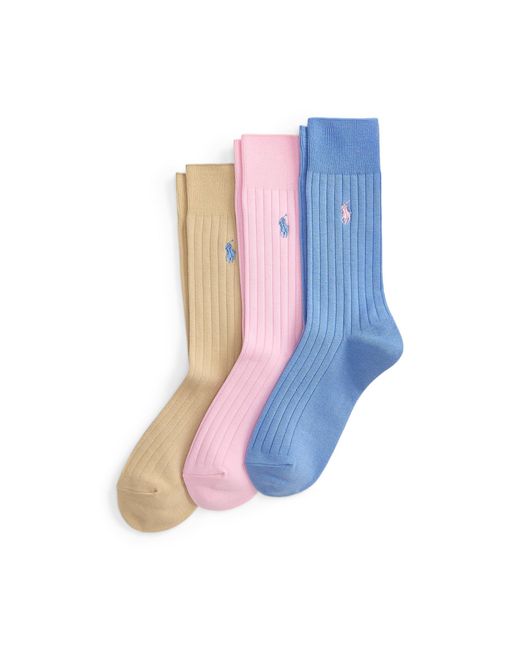 Polo Ralph Lauren Blue Ribbed Logo-Embroidered Socks (Set Of Three) for men