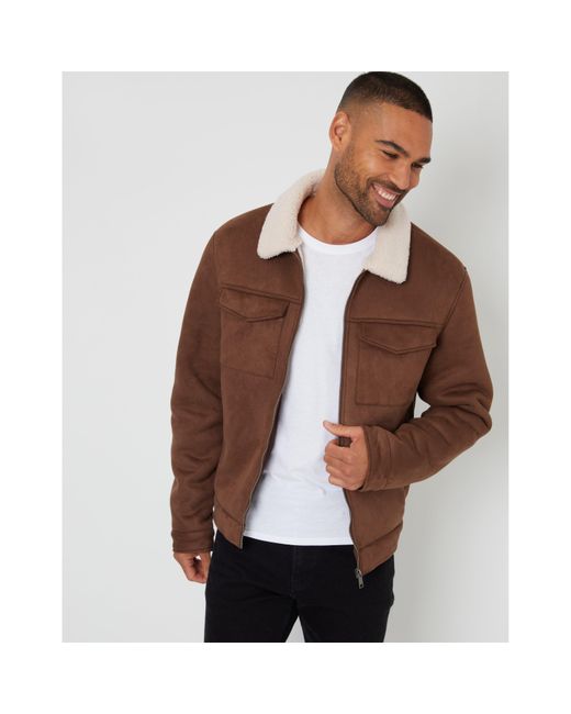 Threadbare Brown Tb Olpherts Shearling Jacket for men