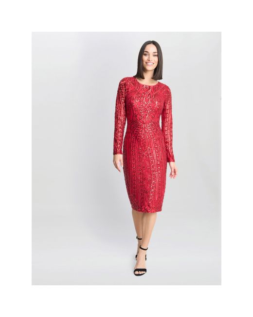 Gina Bacconi Red Angelique Sequin Midi Dress