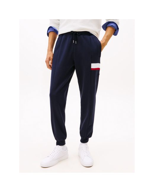 Tommy Hilfiger Blue Sleeve Tape Fleece Tapered Fit Joggers for men