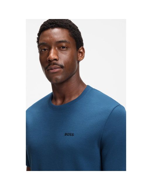 Boss Blue Bodywear Waffle T-Shirt With Structured Design for men