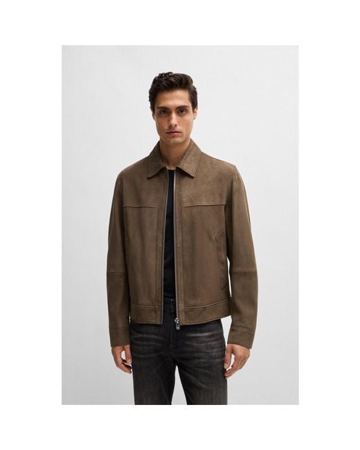 Boss Brown H-Malbano5 Leather Jacket for men