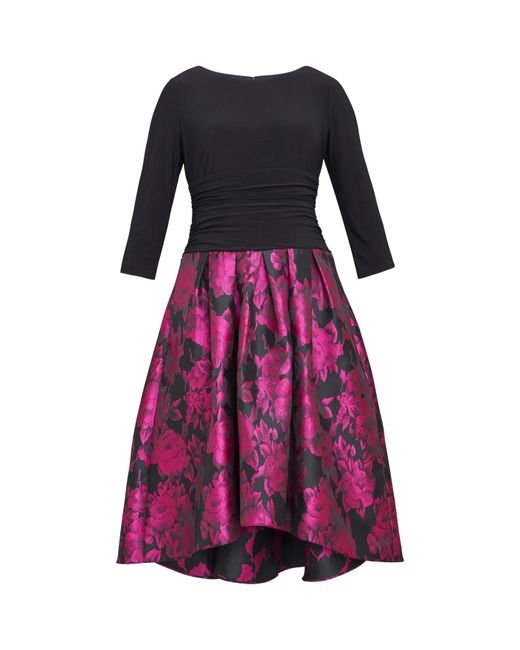Gina Bacconi Purple Hannah Floral Printed Jacquard Dress