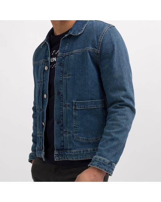 Eden Park Blue Denim Cotton Button Front Patch Pocket Jacket for men