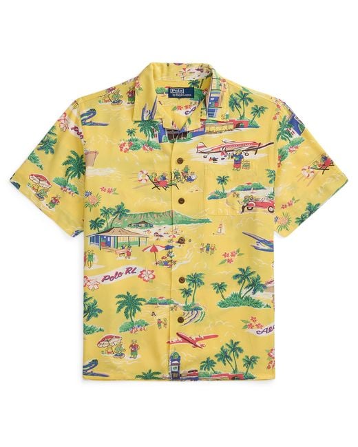 Polo Ralph Lauren Yellow Rayon Bear Short-Sleeve Patterned Shirt for men