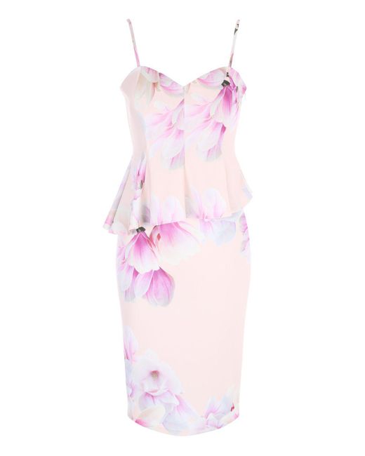 Jane Norman Pink Print Peplum Dress
