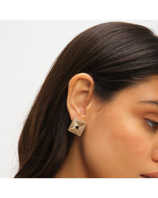 Jon Richard Metallic Plated Ridge And Jet Square Earrings