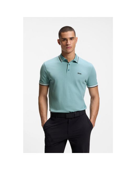 Boss Blue Paddy Polo Shirt With Contrast Tipping for men