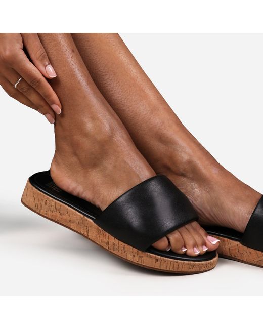 Where's That From Brown Pu Julia Flatform Sliders Sandal Ladies