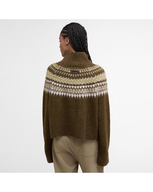 Barbour Green Lorrie Fair Isle Roll-Neck Jumper