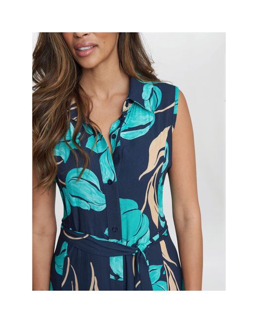 Gina Bacconi Blue Ariel Long Sleeveless Shirt Dress