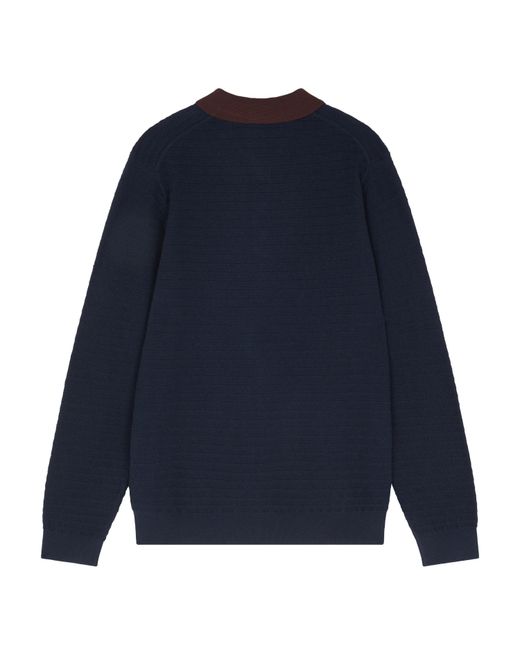 Paul Smith Blue Knitted Long Sleeve Polo Shirt for men