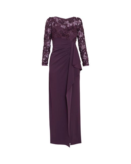 Gina Bacconi Purple Keeley Lace Bodice & Sleeve Maxi Dress