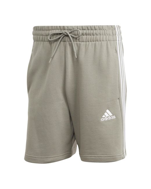 Adidas Gray Essentials 3 Stripe Fleece Shorts for men