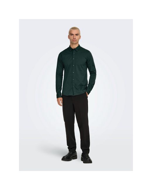 ONLY Green Long-Sleeve Plain Shirt for men