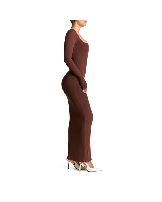 Naked Wardrobe Red Square Neck Sculpt Maxi Dress