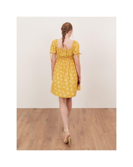 Lovedrobe Yellow Floral Elasticated Square Neck Mini Dress