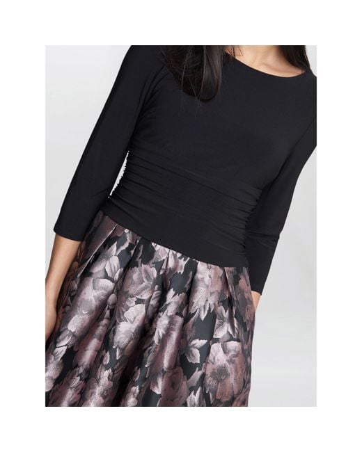 Gina Bacconi Black Hannah Floral Printed Jacquard Dress