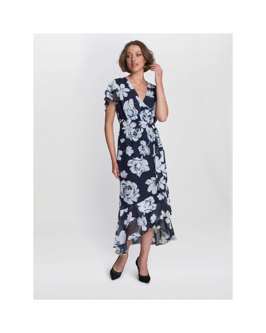 Gina Bacconi Blue Teresa Floral Chiffon Dress