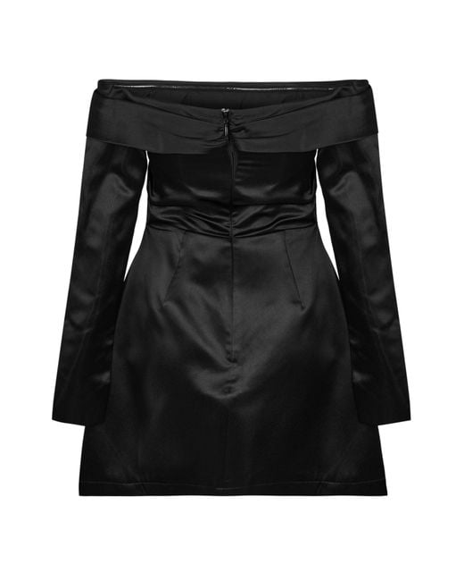 Odd Muse Black Satin Bardot Mini Dress