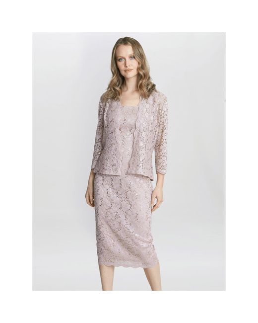 Gina Bacconi Pink Kayla Lace Midi-Length Jacket And Dress