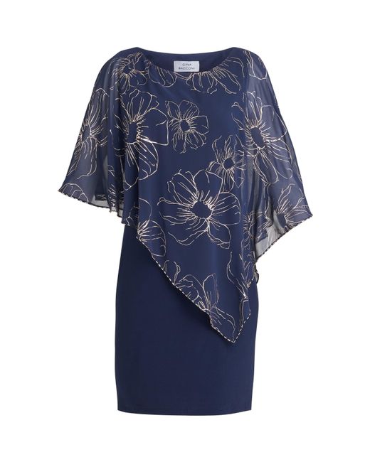Gina Bacconi Blue Fiona Floral Glittered Asymmetric Dress