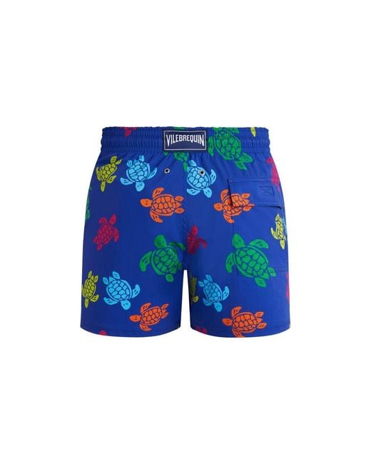 Vilebrequin Blue Moorise Swim Short Stretch Round Turtles Multicolored Flower Xl for men