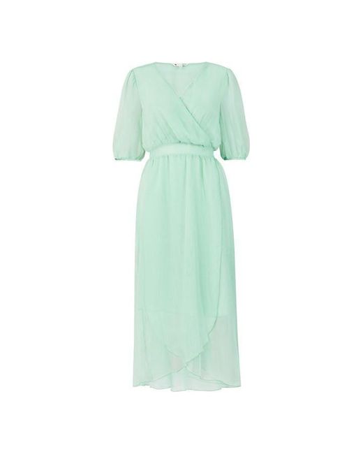 Yumi' Green Sheer Wrap Midi Dress