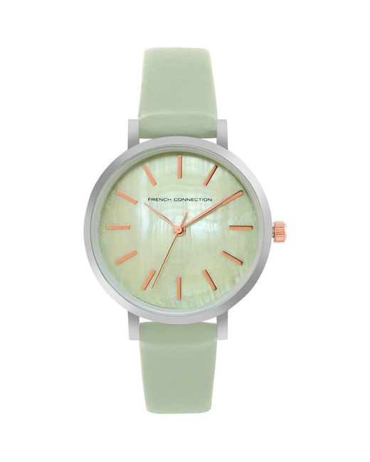 French Connection Green Accessories Case Round Shape Sea Strap Quartz Watch