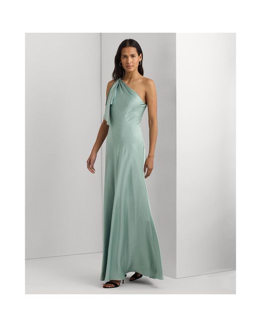 Ralph Lauren Green Satin Charmeuse One-Shoulder Gown