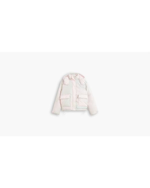 Levi's White Levi's Cropped Hooded Long Sleeve Down Short Puffer Jacket