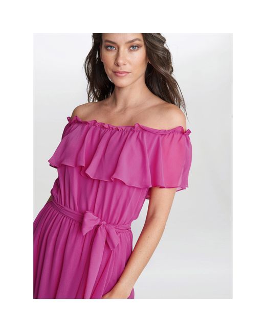 Gina Bacconi Pink Paisley Off The Shoulder Maxi Dress